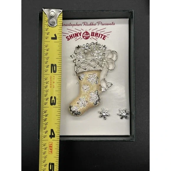 Christopher Radko shiny Brite stocking pin brooch and matching earrings - Picture 16 of 16